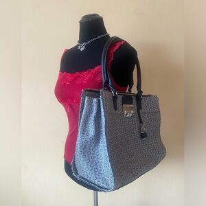 Guess Grey & Black Logo Print Tote Bag with Lock Charm